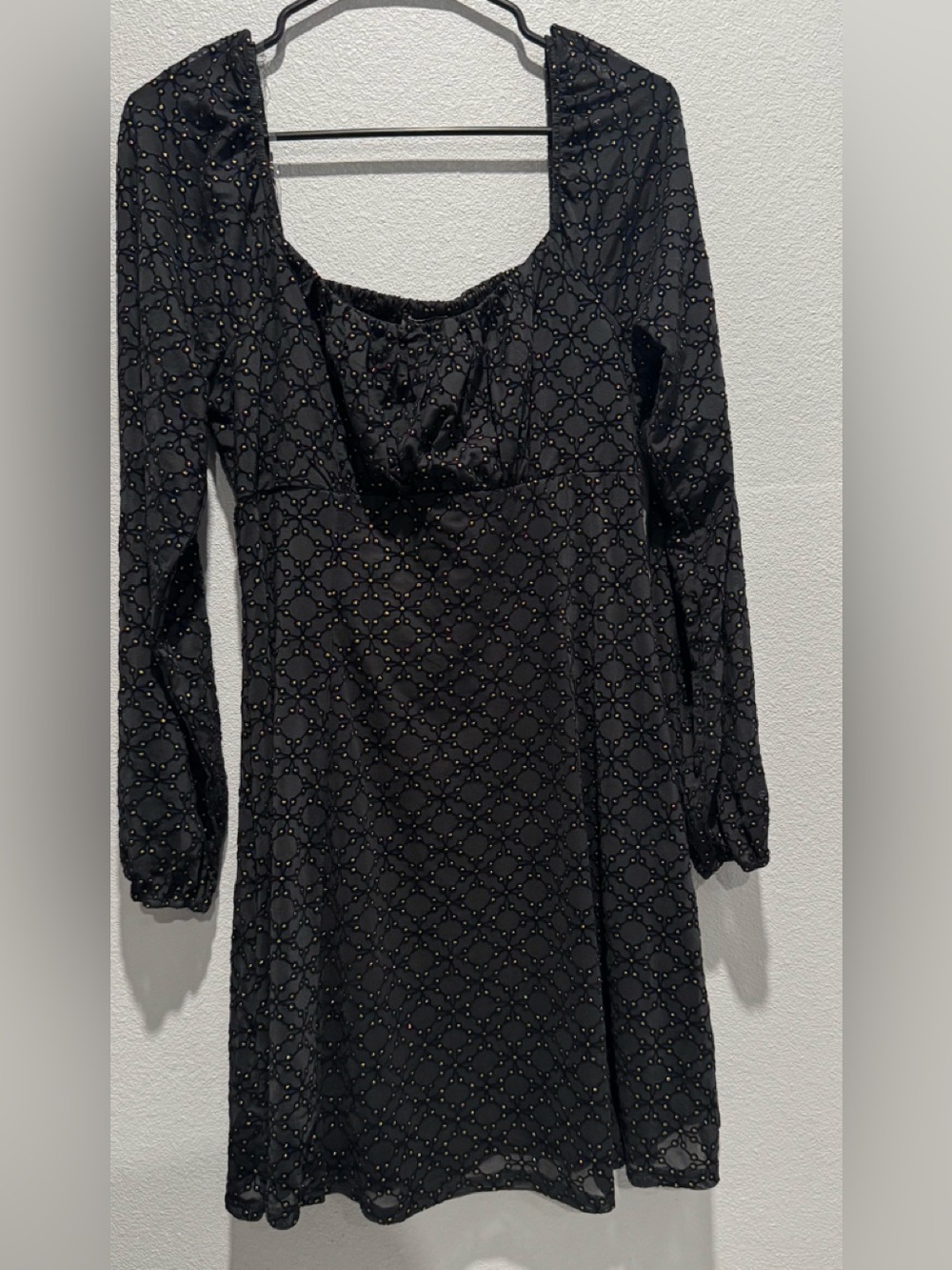 Lily Rose Black Eyelet Long-Sleeve Mini Dress
